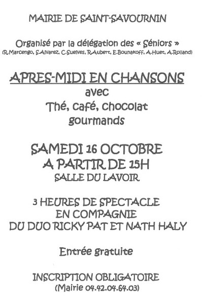 Mairie Saint-Savournin après-midi-en-chansons-16 oct 2021 événement réservé aux séniors