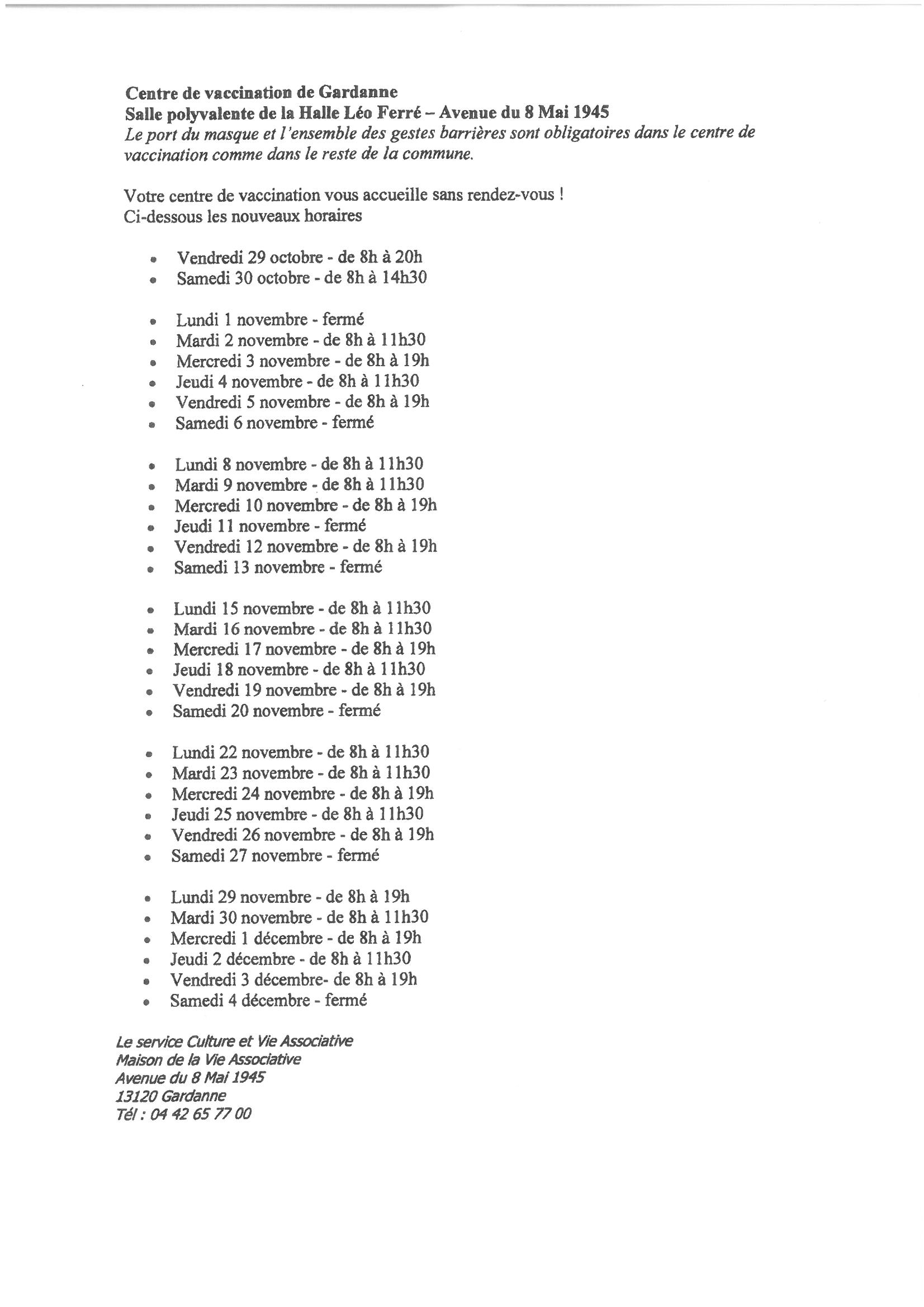 Mairie Saint-Savournin Nouveaux horaires centre vaccination Gardanne