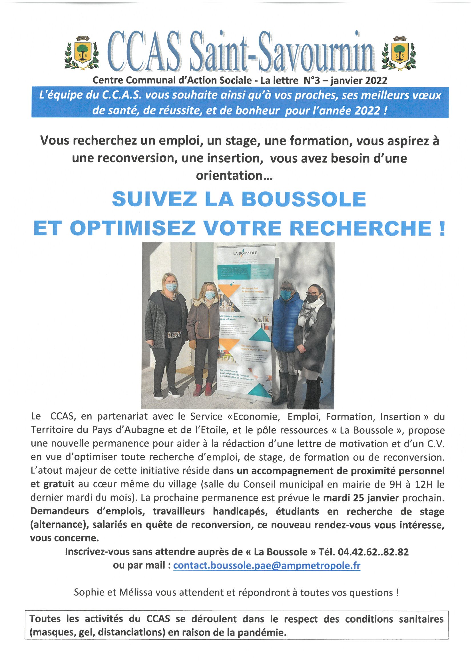 Mairie Saint-Savournin Permanence emploi tous les derniers mardis du mois de 9h à 12h en salle du conseil municipal - extrait de la lettre 3 du ccas