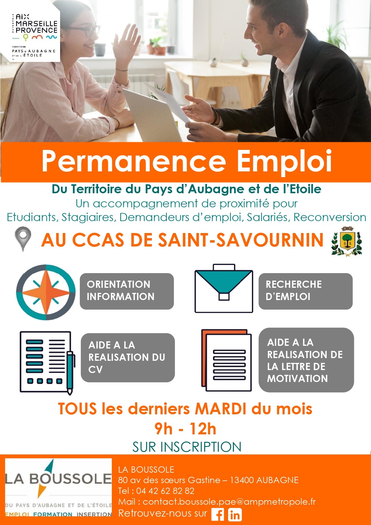 Mairie Saint-Savournin Permanence emploi tous les derniers mardis du mois de 9h à 12h en salle du conseil municipal
