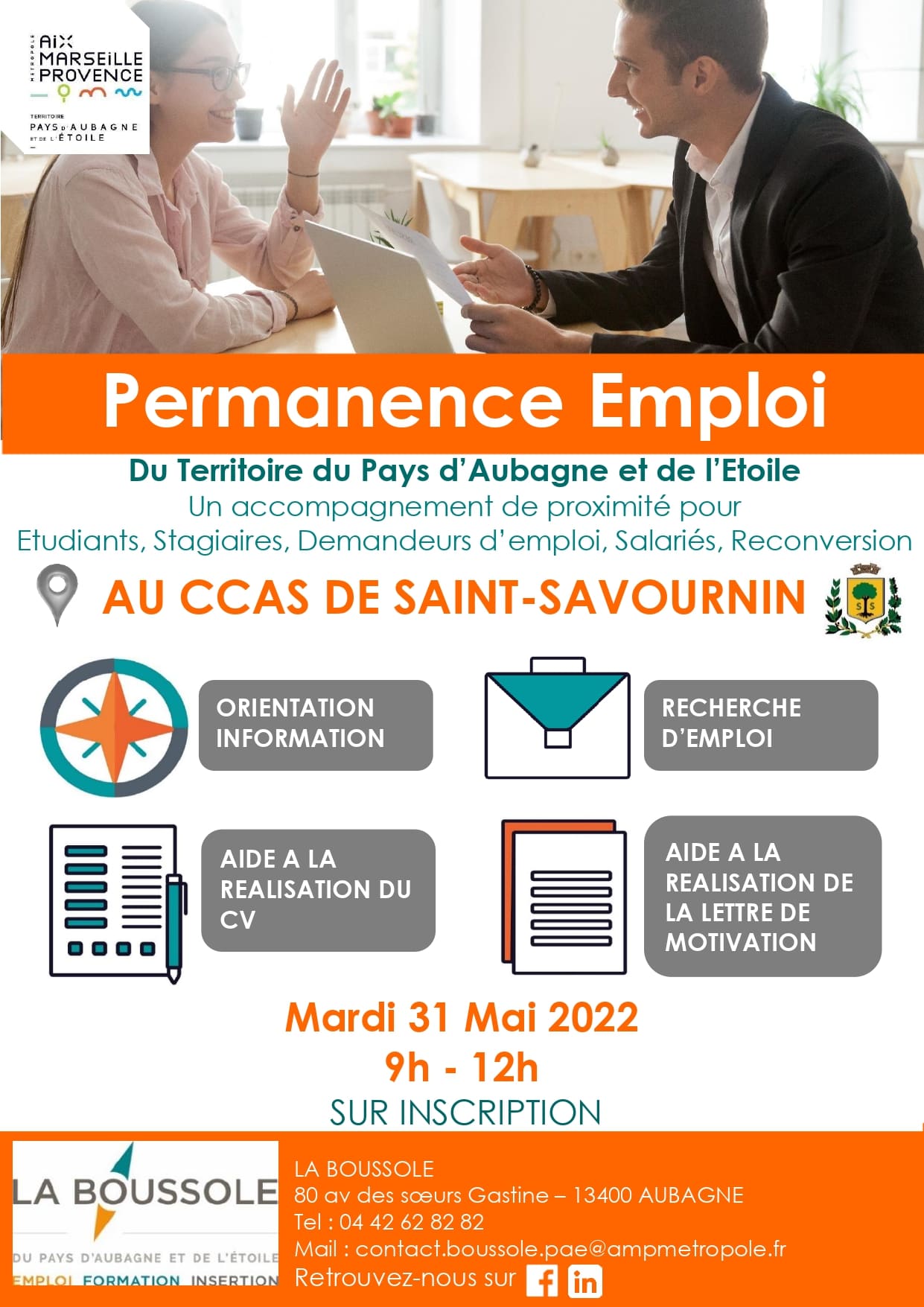 Mairie Saint-Savournin CCAS permanence emploi La Boussole 31 mai 2022