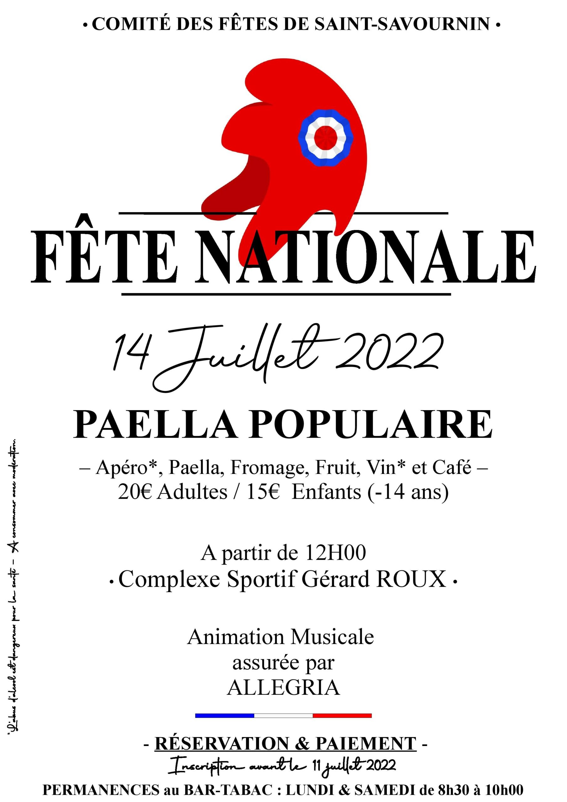 Mairie Saint-Savournin affiche 14 juillet 2022 paella populaire comite fetes