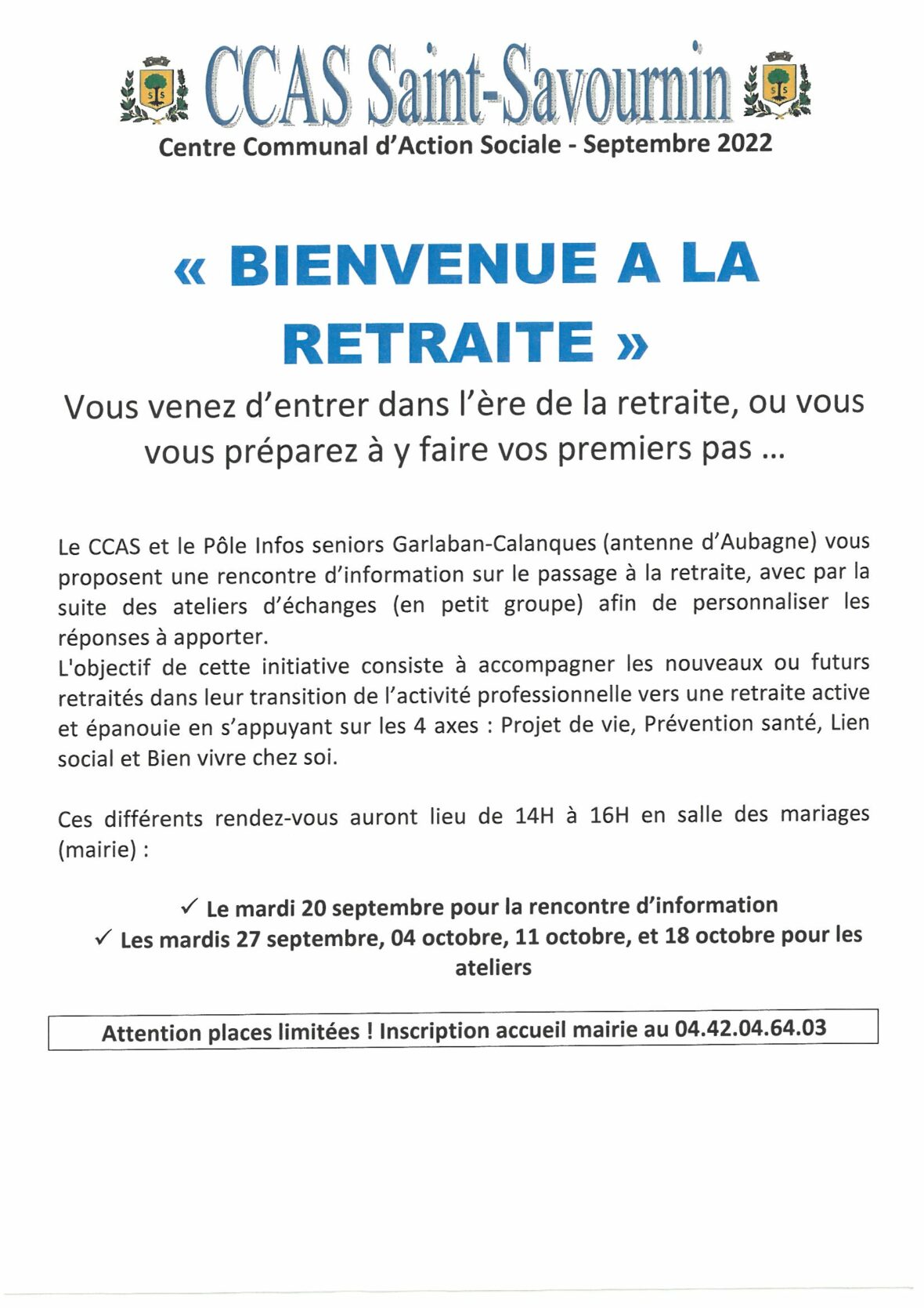 Mairie Saint-Savournin CCAS-FLYER-Bienvenue-a-la-retraite-2022