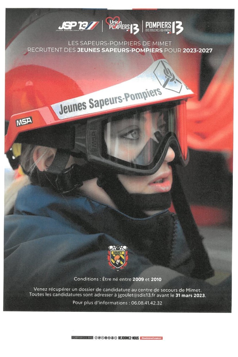 Mairie Saint-Savournin affiche jeunes sapeurs-pompiers recrutement Mimet 2023