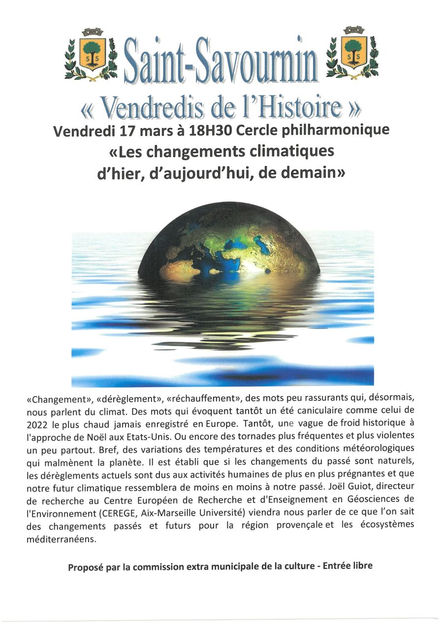 Mairie Saint-Savournin Vendredi Histoire Intervention Joel Guiot Climat 17 mars 2023