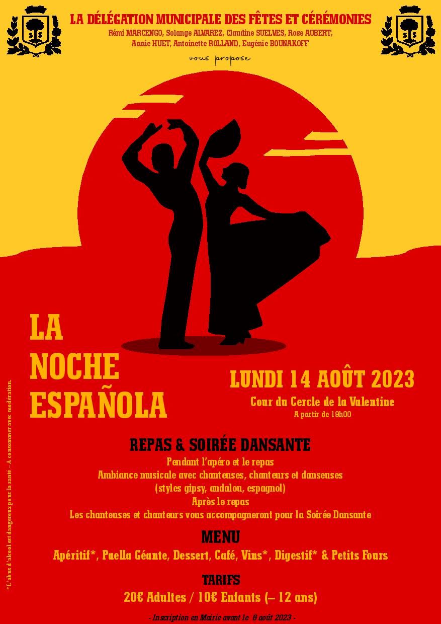 Mairie Saint-savournin Soirée espagnole 14 août 2023 - Cour cercle La Valentine - programme