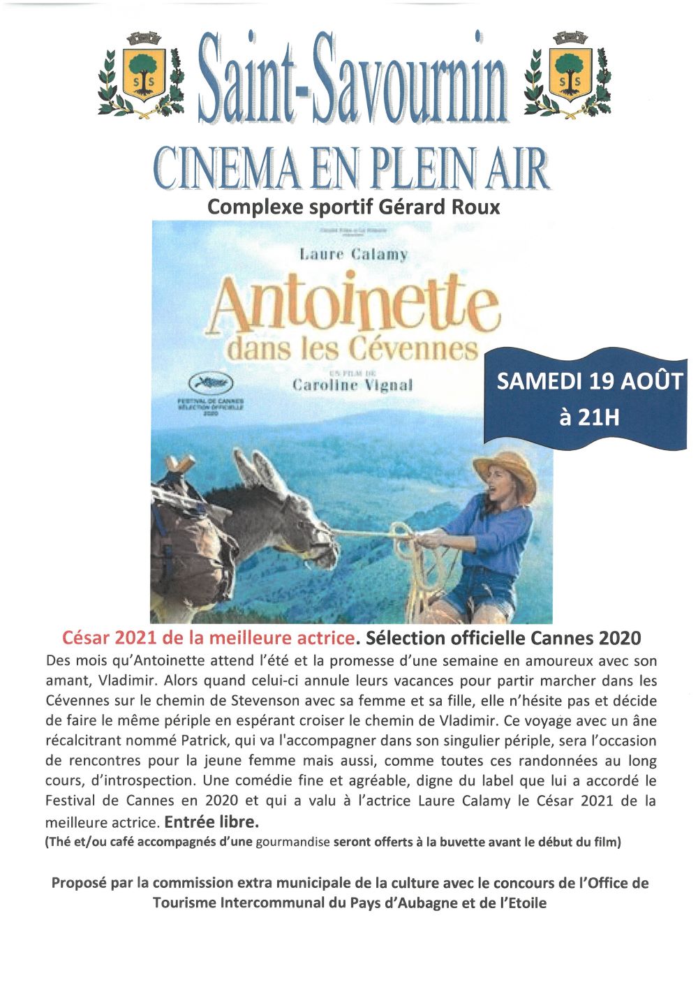 Mairie Saint-Savournin Projection plein air Antoinette dans les Cévennes 19 août 2023