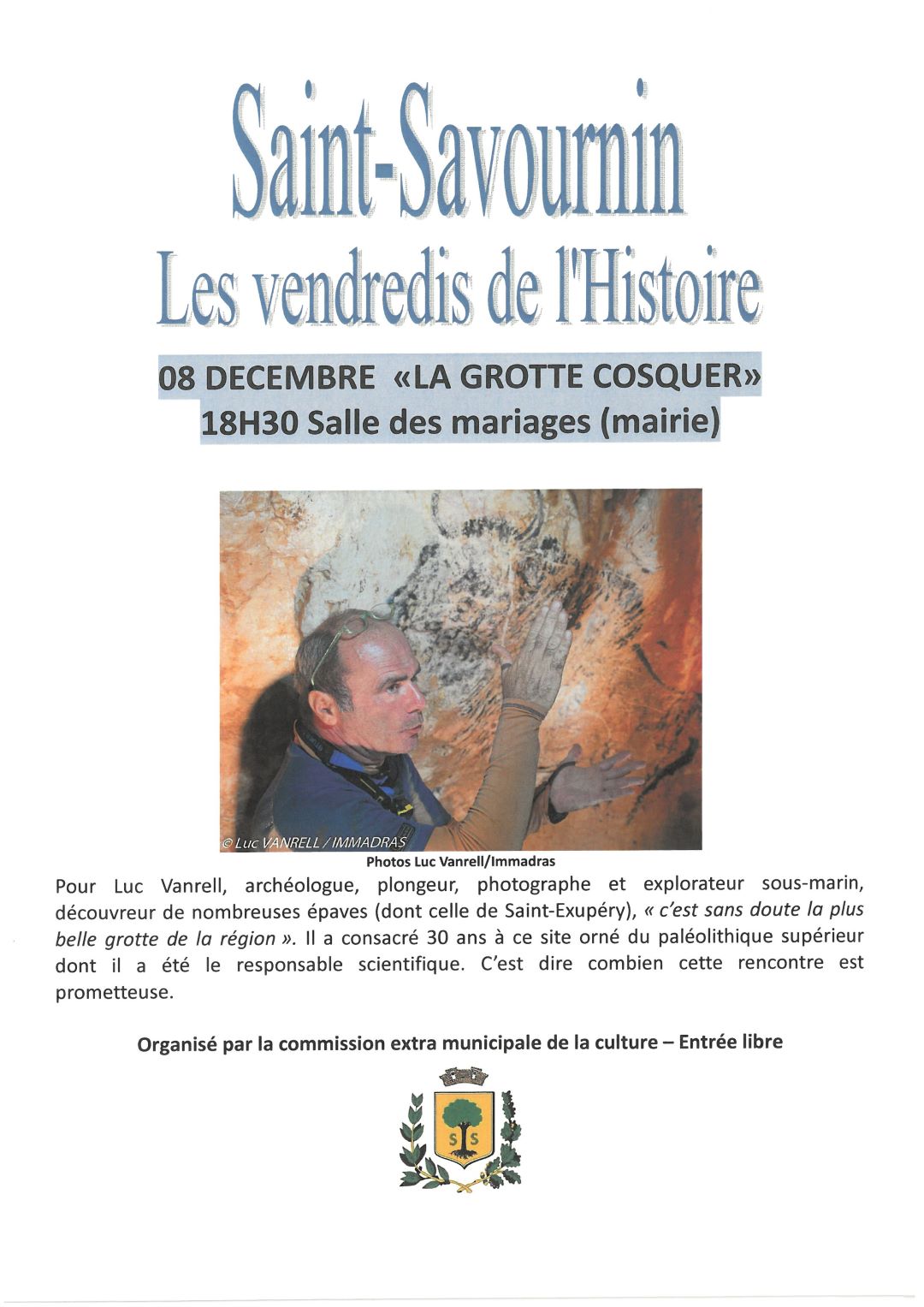 Mairie Saint-Savournin luc vanrell conférence la grotte cosquer 8 dec 2023